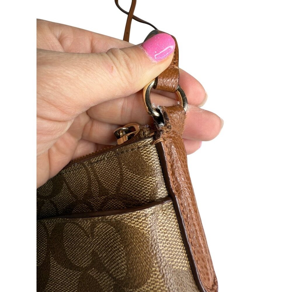 Coach Signature Canvas Crossbody Messenger Bag Brown Leather Trim‎ - Picture 8 of 9